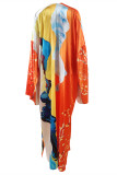Orange Fashion Casual Print Cardigan Outerwear