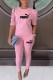 Pink Fashion Casual Print Letter O Neck Short Sleeve Two Pieces