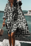 Red Fashion Print Patchwork Turndown Collar Shirt Dress Dresses