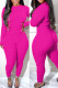 Rose Red Fashion Casual Solid Patchwork O Neck Long Sleeve Two Pieces