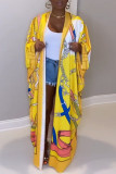 Yellow Fashion Casual Print Cardigan Outerwear