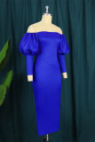 Blue Fashion Sexy Formal Solid Patchwork Backless Off the Shoulder Evening Dress