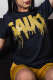 Black Fashion Street Print Patchwork Letter O Neck T-Shirts