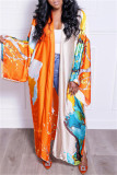 Orange Fashion Casual Print Cardigan Outerwear