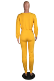 Yellow Fashion Lips Printed Patchwork O Neck Long Sleeve Two Pieces