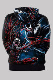 Blue Black Fashion Casual Print Patchwork Hooded Collar Tops