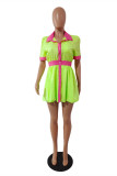 Pink Fashion Casual Solid Patchwork Turndown Collar Shirt Dress Short Sleeve Dress
