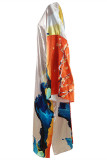 Orange Fashion Casual Print Cardigan Outerwear