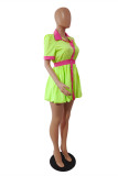 Green Fashion Casual Solid Patchwork Turndown Collar Shirt Dress Short Sleeve Dress