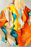 Orange Fashion Casual Print Cardigan Outerwear