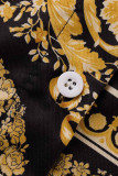 Yellow Casual Print Patchwork Buckle Turndown Collar Long Sleeve Two Pieces