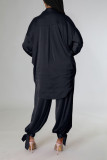 Blue Casual Solid Patchwork Buckle Turndown Collar Long Sleeve Two Pieces