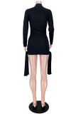 Black Street Letter Bandage O Neck Dresses