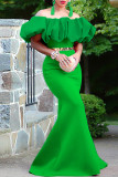 Green Fashion Sexy Formal Solid Patchwork Backless Off the Shoulder Evening Dress