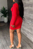 Red Sexy Solid Tassel Patchwork O Neck One Step Skirt Dresses
