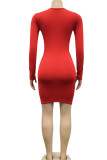Red Sexy Solid Tassel Patchwork O Neck One Step Skirt Dresses