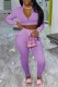 Light Purple Fashion Casual Print Letter Zipper Collar Long Sleeve Two Pieces