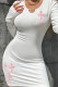 White Pink Sexy Print Patchwork O Neck Pencil Skirt Dresses