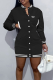 Black Casual Print Buckle Mandarin Collar Pencil Skirt Dresses