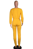 Yellow Fashion Print Patchwork O Neck Long Sleeve Two Pieces