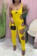 Yellow Fashion Street Print Hollowed Out Letter One Shoulder Jumpsuits