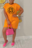 Yellow Casual Print Patchwork O Neck Straight Dresses