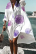 Purple Fashion Print Patchwork Turndown Collar Shirt Dress Dresses