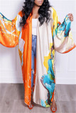Orange Fashion Casual Print Cardigan Outerwear
