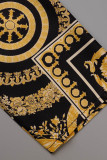 Yellow Casual Print Patchwork Buckle Turndown Collar Long Sleeve Two Pieces