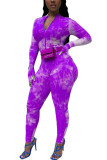 purple Fashion Sexy Print Tie-dyed Long Sleeve O Neck Jumpsuits