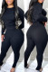 Black Fashion Casual Solid Patchwork O Neck Long Sleeve Two Pieces