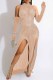 Apricot Sexy Patchwork Hot Drilling See-through Backless Bandage Crystal Half A Turtleneck Sleeveless Dress (Without Gloves)