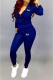 Blue Fashion Print Patchwork Turndown Collar Long Sleeve Two Pieces