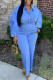 Blue Casual Solid Patchwork Buttons Turndown Collar Straight Jumpsuits