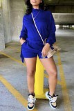 Royal Blue Fashion Casual Print Tassel Patchwork Zipper Collar Long Sleeve Two Pieces