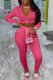 Pink Fashion Casual Print Letter Zipper Collar Long Sleeve Two Pieces