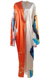 Orange Fashion Casual Print Cardigan Outerwear