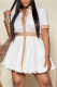 White Fashion Casual Solid Patchwork Turndown Collar Shirt Dress Short Sleeve Dress