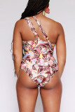 Brick Red Sexy Print Patchwork Swimwears