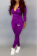 Purple Fashion Print Patchwork Turndown Collar Long Sleeve Two Pieces