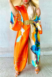 Orange Fashion Casual Print Cardigan Outerwear