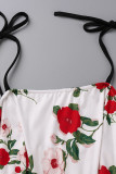 White Sweet Elegant Print Patchwork Spaghetti Strap A Line Dresses