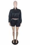 Black Fashion Casual Print Tassel Patchwork Zipper Collar Long Sleeve Two Pieces