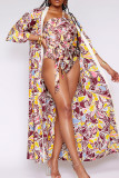 Brick Red Sexy Print Patchwork Swimwears