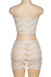 White Sexy Solid Lace Strapless Sleeveless Two Pieces