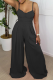 Black Sexy Solid Patchwork Spaghetti Strap Boot Cut Jumpsuits