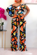Tangerine Red Fashion Print Patchwork One Shoulder Straight Jumpsuits