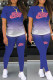 Blue Fashion Casual Gradual Change Print Letter O Neck Short Sleeve Two Pieces