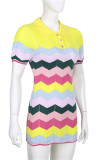 Colour Fashion Casual Patchwork Basic Turndown Collar Short Sleeve Dress