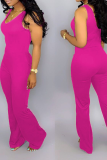 Rose Red Sexy Solid Patchwork U Neck Boot Cut Jumpsuits